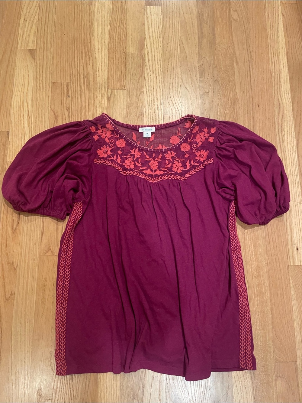 Sundance Burgundy Blouse with Coral Embroidery